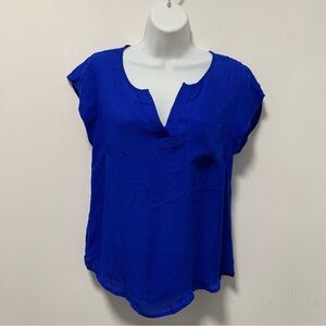 SilkLand  Vibrant Blue Cap Sleeve Notched Collar Blouse